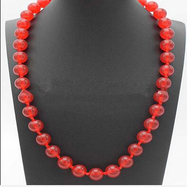 Genuine 10mm Natural Red Jade Round Gemstone Beads Jewelry Necklace 18"