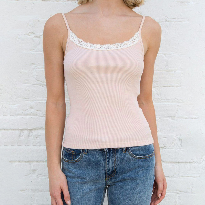 Sweet Girl Lace Ribbed Tank Top Women Summer Sexy Sleeveless Cotton Soft Camis Blouses Vintage Casual Crop Chic 220316