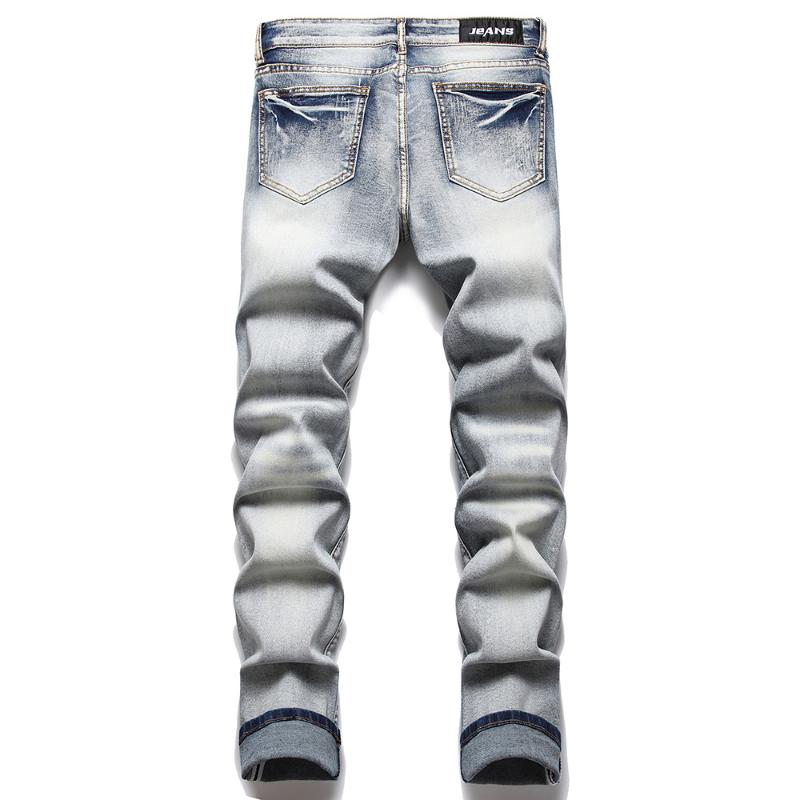 Men's Jeans Men Paisley Bandana Print Patch Streetwear Patchwork Holes Ripped Stretch Denim Pants Slim Straight Biker Trousersm