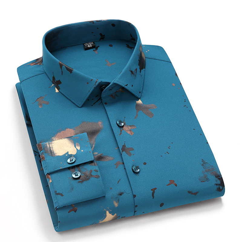 Printed Shirts for Men Casual long Sleeve Spandex Stretch Mens Shirt Leisure Fashion Quality Anti Wrinkle Man's Clothing 220322