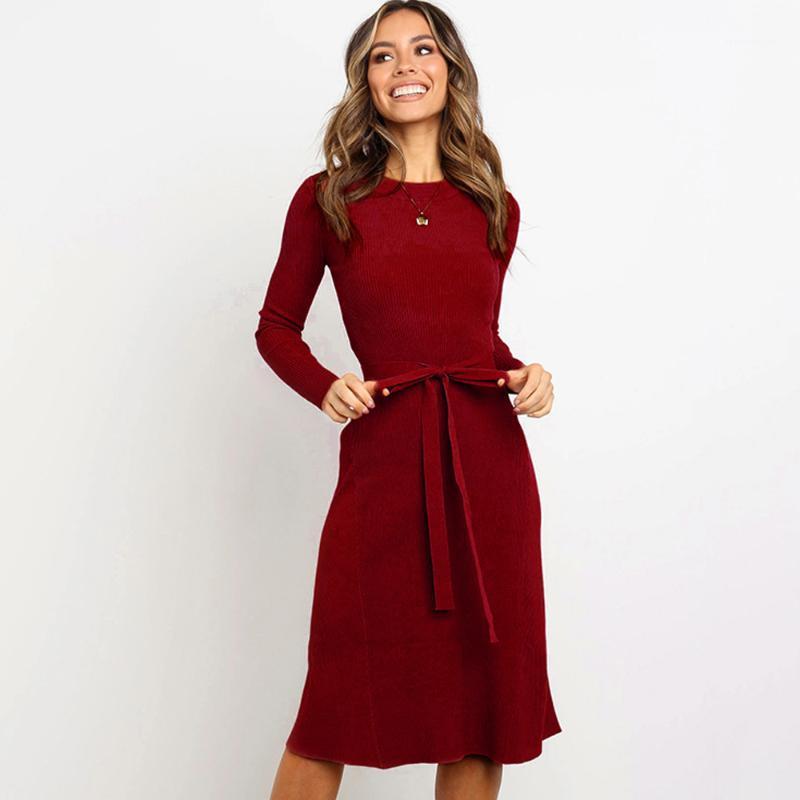 Casual Dresses Autumn Winter Women Long-Sleeved Knitting Simplicity Solid Stretch Lace-up Slim Midi Office Lady Dress, Black
Casual Dresses Autumn Winter Women Long-Sleeved Knitting Simplicity Solid Stretch Lace-up Slim Midi Office Lady Dress, Black