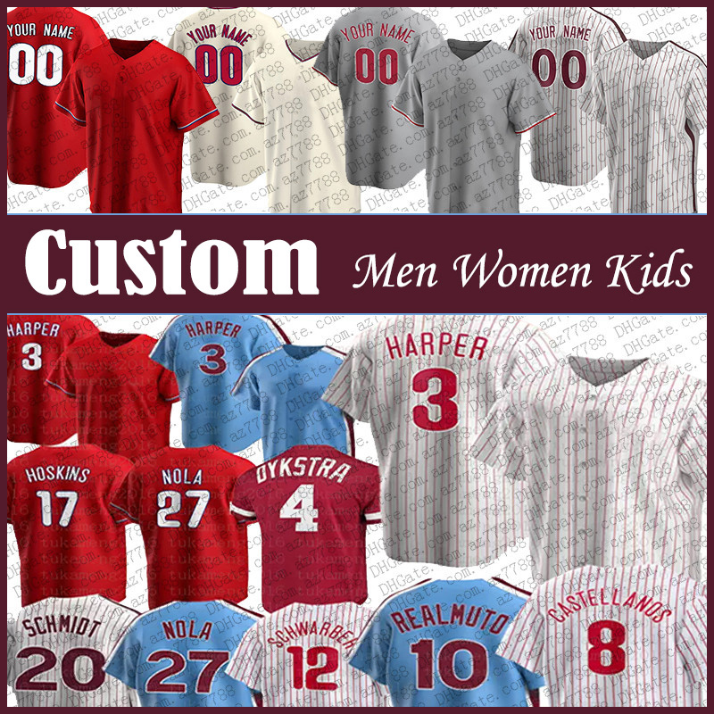 Bryce 3 Harper 10 J.T. Realmuto Custom Philadelphia Baseball Jersey Phillies 8 Nick Castellanos 12 Kyle Schwarber Rhys Hoskins Mike Schmidt Aaron Nola Jean Segura, Shown
Bryce 3 Harper 10 J.T. Realmuto Custom Philadelphia Baseball Jersey Phillies 8 Nick Castellanos 12 Kyle Schwarber Rhys Hoskins Mike Schmidt Aaron Nola Jean Segura, Shown