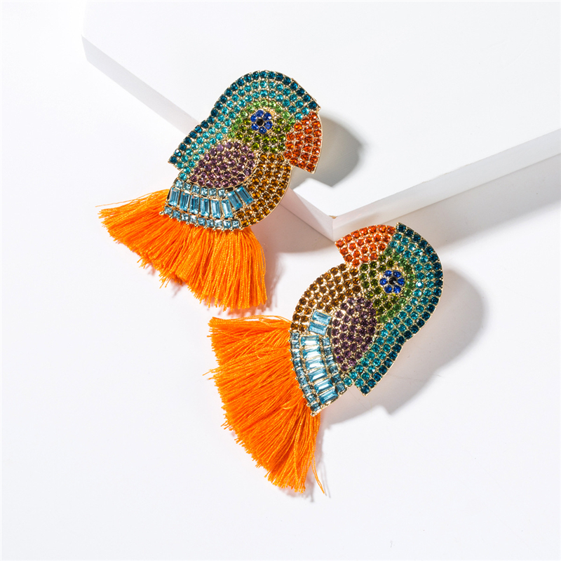 Parrot Tassel Earrings Studs Casual Party Simple Acrylic Dangle Fashion Metal Rhinestone Birds Drop Earring Women's Charm Statement Brincos Jewel