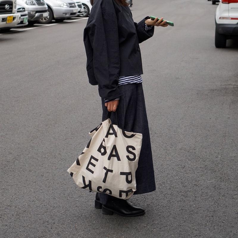 Evening Bags Women Canvas Tote Bag Letters Printing Female Casual Simple Large Capacity Cotton Cloth Shopping School, Beige