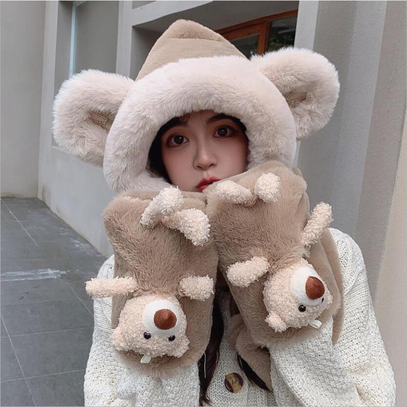 Berets 3 In1 Gloves Scarf Bear Hat Long Ears Cute Cartoon Kawaii Funny Birthday Gift Plush Cap Winter For Adult Girlfriend, Khaki
Berets 3 In1 Gloves Scarf Bear Hat Long Ears Cute Cartoon Kawaii Funny Birthday Gift Plush Cap Winter For Adult Girlfriend, Khaki