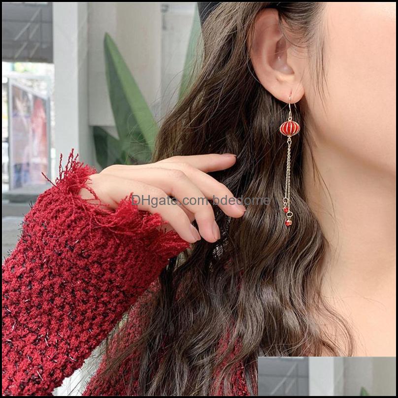 Dangle Chandelier Earrings Jewelry Simple Chinese Style Red Lantern Tassel Christmas Gifts Personality Dhrp2