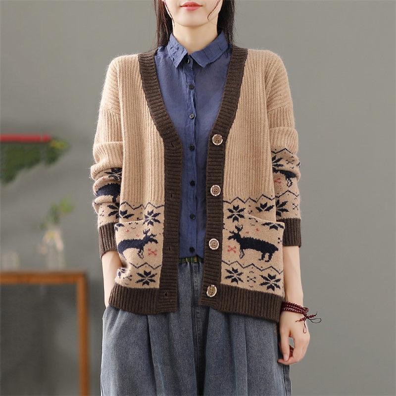 Women's Knits & Tees 21 Autumn Winter College Style Color Matching Long Sleeve Knitted Cardigan Women Loose Retro Jacquard V-Neck Sweater Co, Beige
Women's Knits & Tees 21 Autumn Winter College Style Color Matching Long Sleeve Knitted Cardigan Women Loose Retro Jacquard V-Neck Sweater Co, Beige