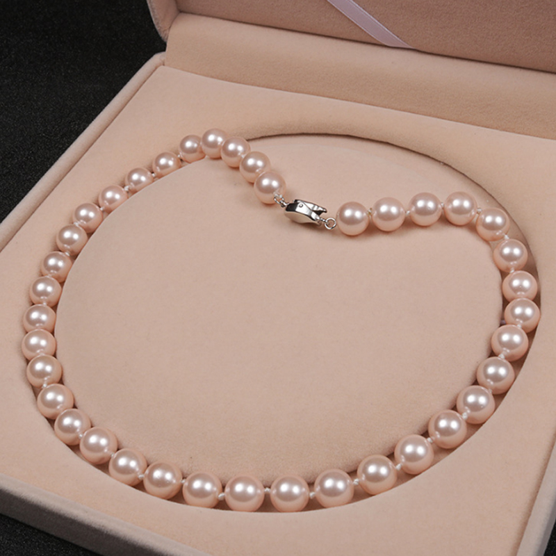 Women Shell Pearl Necklace 4 Colors Round Beaded Necklaces Gift for Love Girlfriend Fashion Jewelry Accessories