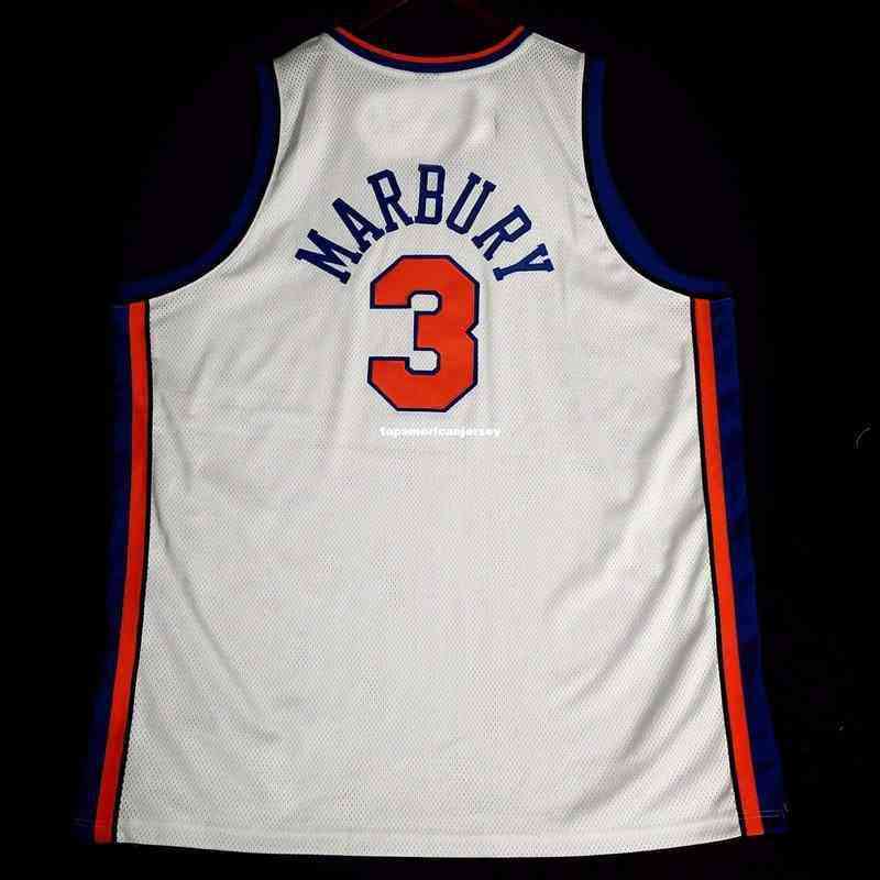 100% Stitched Stephon Marbury #3 Ny Sewn Jersey Sprewell Mens White Xs-6Xl Stitched Basketball Jerseys