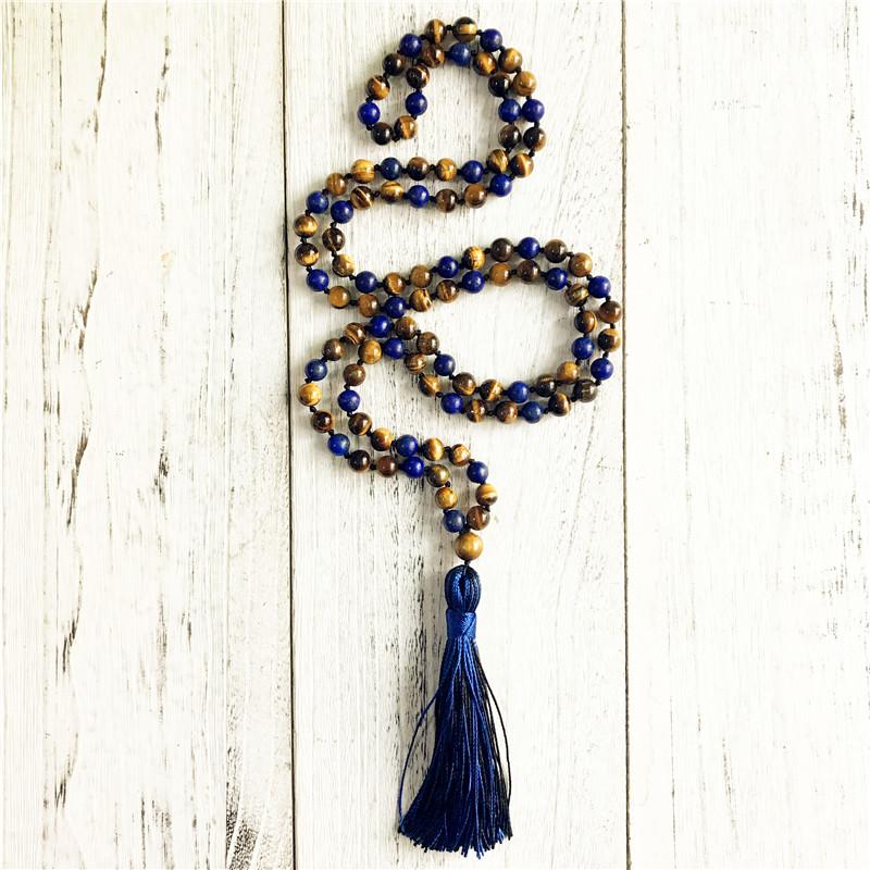 Pendant Necklaces Mala Beads Necklace Tiger Eye & Lapis Lazuli Knotted Tassel Long Yoga Jewelry Meditation JewelryPendant
Pendant Necklaces Mala Beads Necklace Tiger Eye & Lapis Lazuli Knotted Tassel Long Yoga Jewelry Meditation JewelryPendant