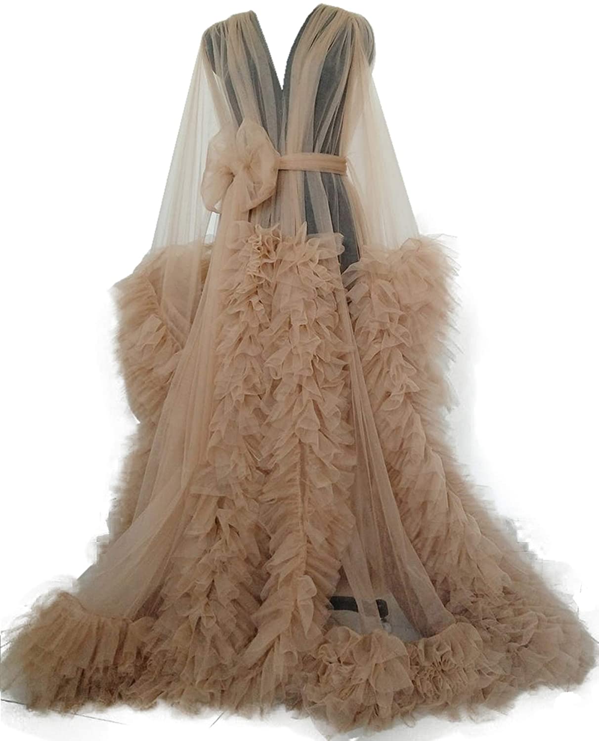 See-Through Sleepwear Puffy Evening Dress Bride Photo Robes Maternity Tulle Robe for Photoshoot Perspective Sheer Long Babyshower Gowns