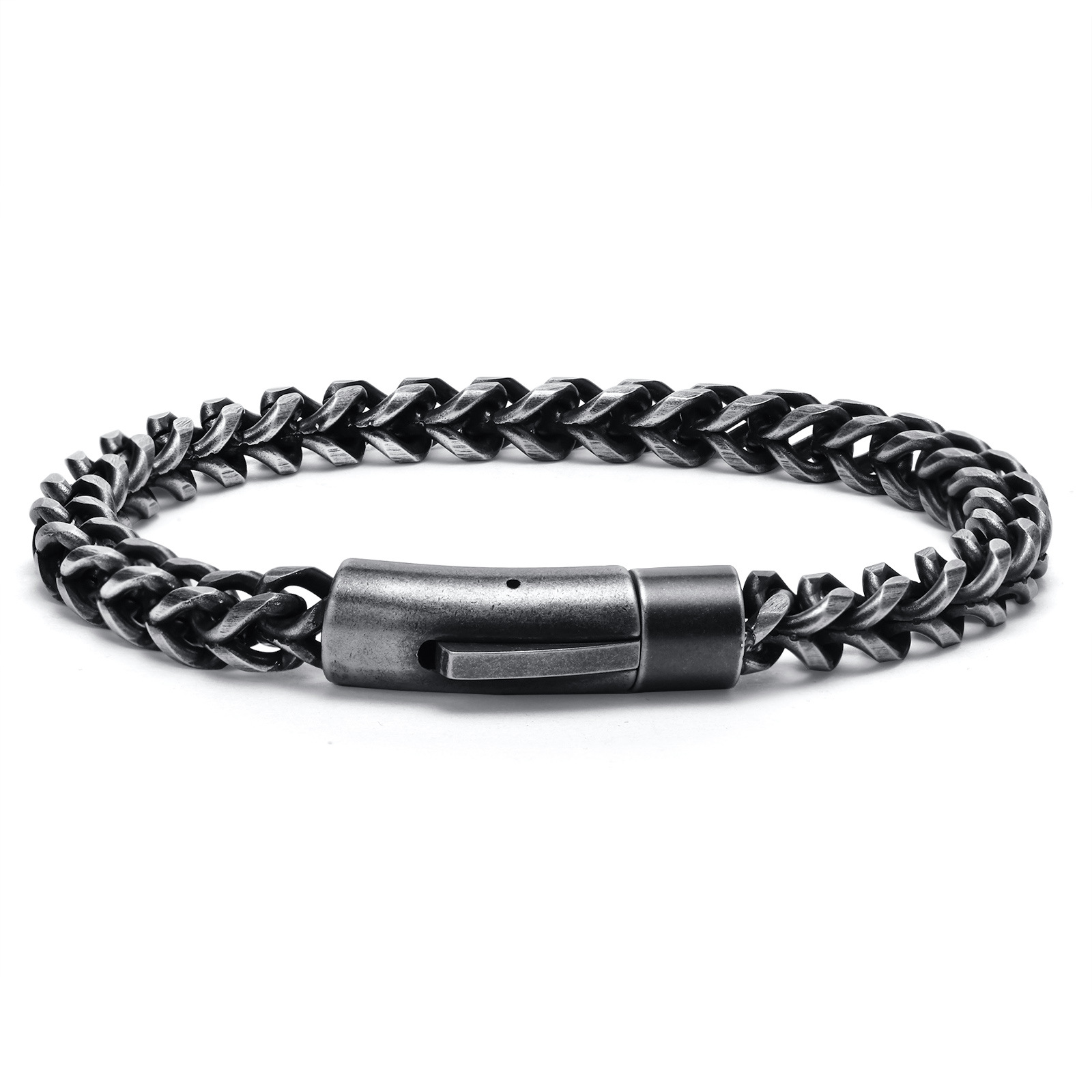 Vintage Black Stainless Steel Figaro Chain Bracelet Foxtail Link Chains For Mens Boys Cool Gifts 6mm 8.26inch