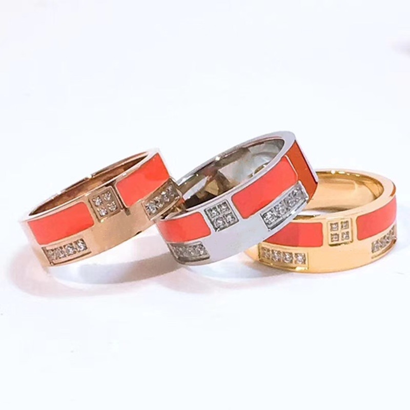 Design Letter Diamond Ring Rose Gold Orange Screw Multicolor Couple Enamel Rings Men Women Love Jewelry with Original box
