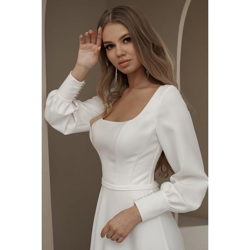 Ivory Satin Bridal Gown Long Sleeves Square Floor-Length A-Line Wedding Dresses 2022 Soft Satin Vestidos De Noiva