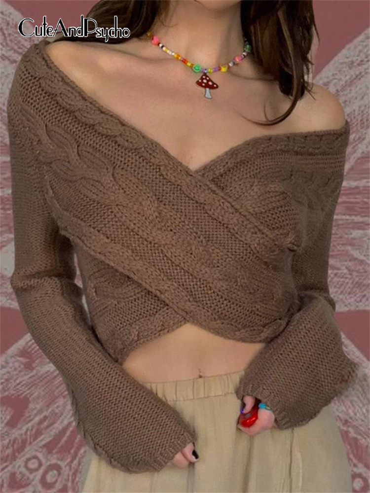 Cuteandpsycho Vintage FrontCross Chic Sweater Y2K Elegant Knit Slim Cropped Pullover Brown Casual Autumn Long Sleeve Clothing 220816, Auburn
Cuteandpsycho Vintage FrontCross Chic Sweater Y2K Elegant Knit Slim Cropped Pullover Brown Casual Autumn Long Sleeve Clothing 220816, Auburn