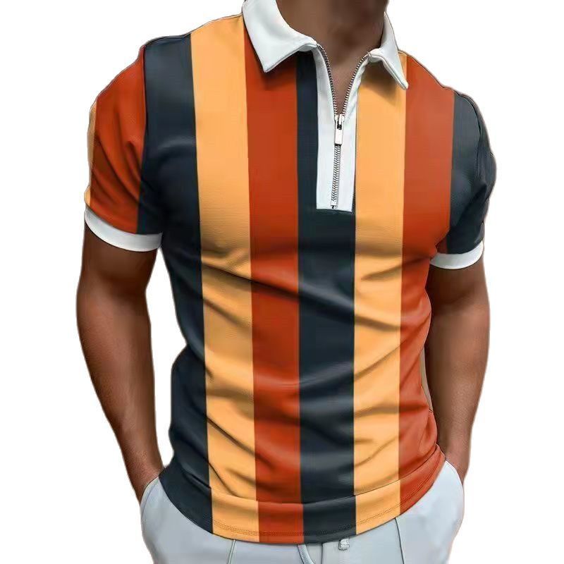 Polo Summer High Quality Casual Daily Short Sleeve Striped s Shirts TurnDown Collar Zippers TEES Men 220618
