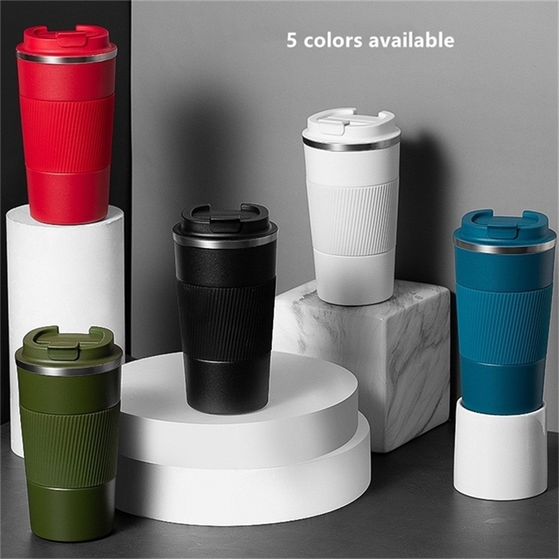 380ml 510ml Double Stainless Steel Coffee Thermos Mug with Non slip Case Car Vacuum Flask Travel Insulated Bottle 220615gx