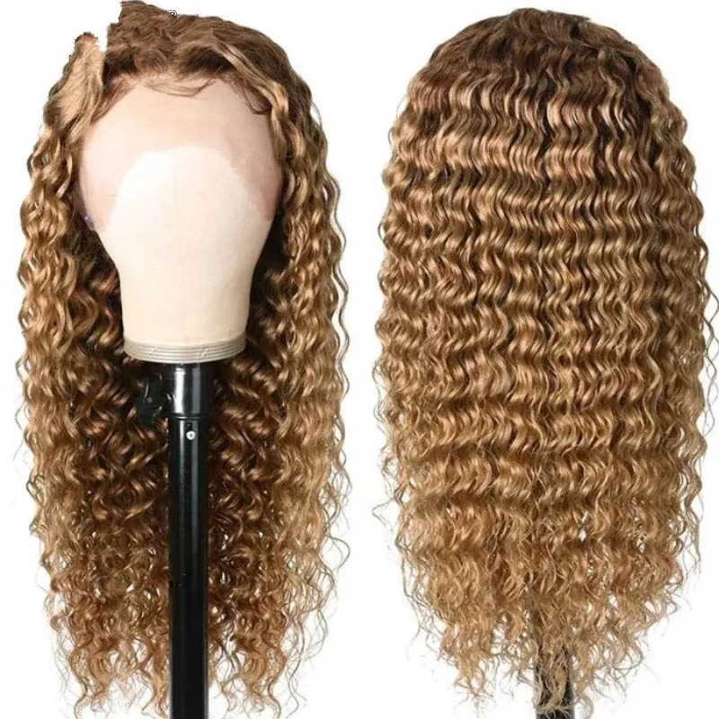 Ginger Wigs Colored Burgundy Lace Front Wig Peruvian Deep Wave Human Hair Transparent Lace Curly Blonde 150%density perruque