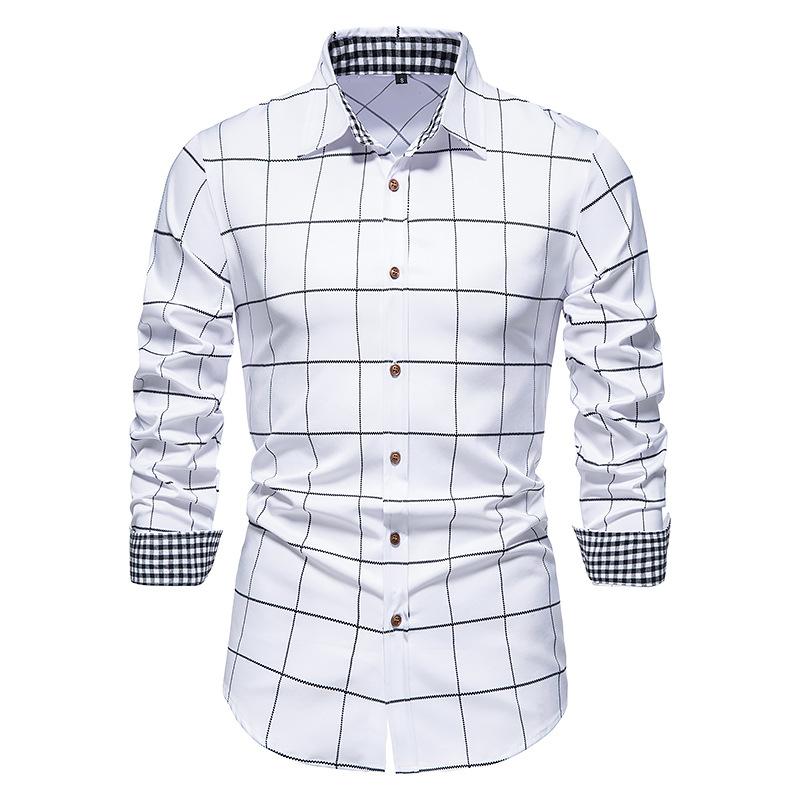 Men's Casual Shirts Autumn Plaid Patchwork Formal For Men Slim Long Sleeve White Button Up Shirt Dress Business Office Camisas AAA Discount for i