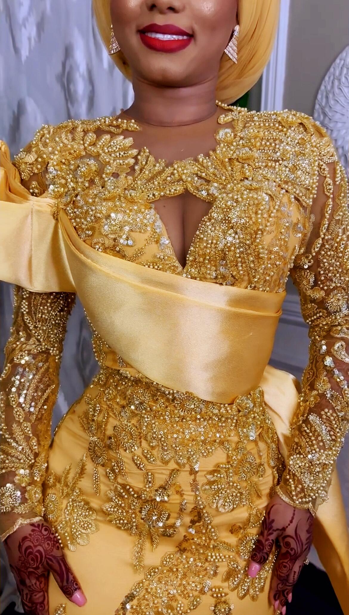 Plus Size Arabic Aso Ebi Mermaid Luxurious Gold Prom Dresses Sequined Lace Evening Formal Party Second Reception Birthday Engagement Gowns Dress ZJ621