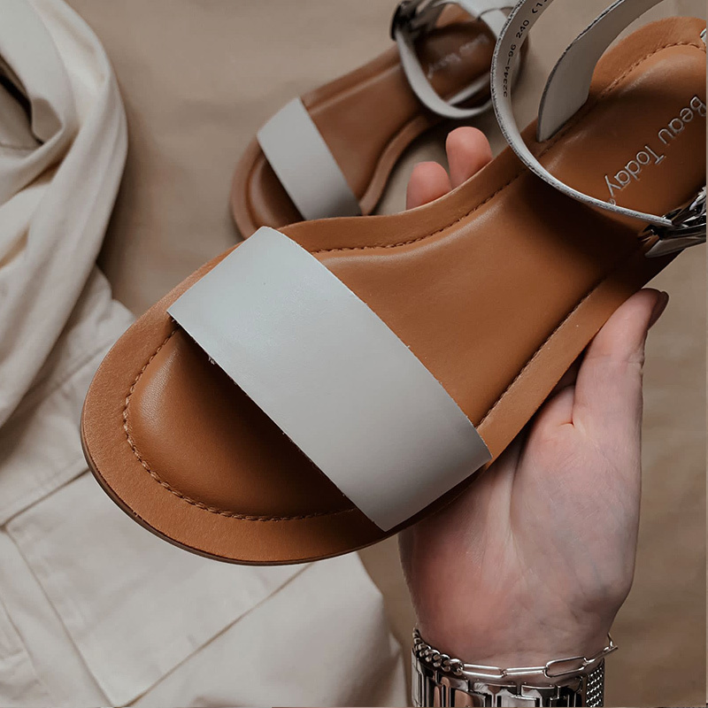 BeauToday Sandals Women Genuine Cow Leather Wraparound Ankle Strap Metal Buckle Female Outdoor Summer Flat Shoes Handmade 32344 220418