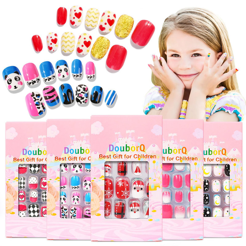 120Pcs Candy Child Nail Tips Kids False Nail Girls Cartoon Press on Nails Colorful Festival Full Cover Nails Cute Manicure Tools 220726