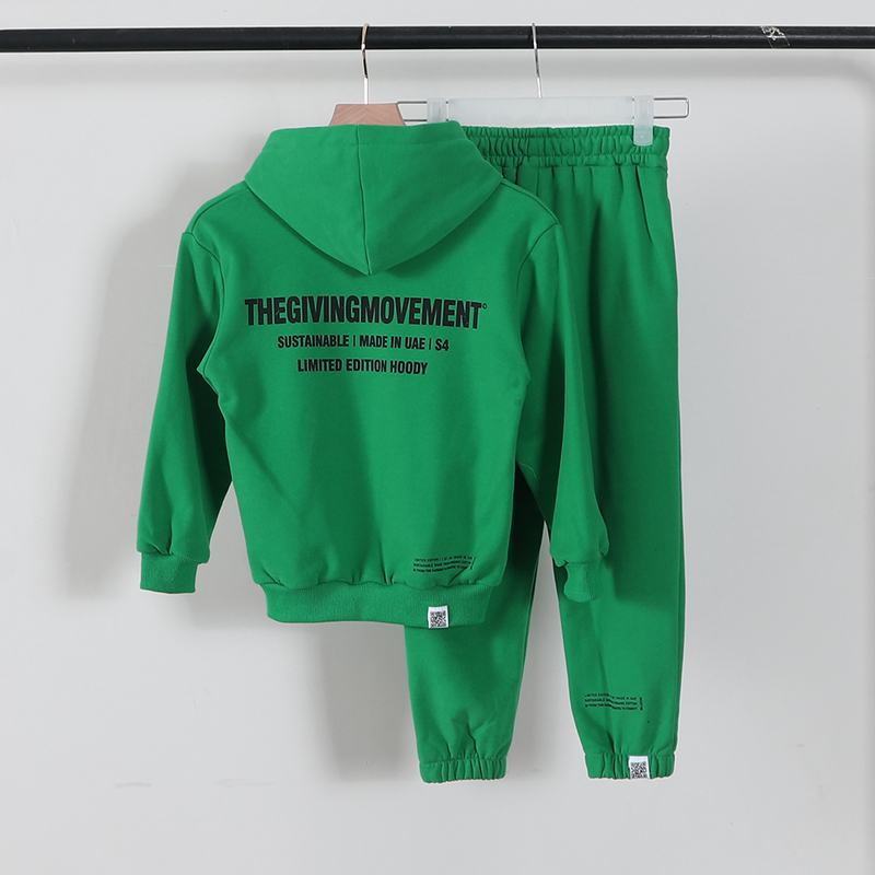 100% Cotton Kids Hooded Sweatshirts Track Pants Two Piece Set Tracksuits Children Sweatsuits Solid Sports Hoodie Autumn Clothing 220815