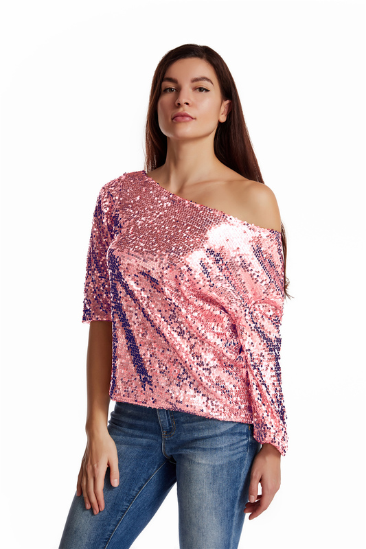 Women Sparkle Sequins Off Shoulder Tank Top Blouse Classic Trendy Casual Glittery Loose Costume Cocktail Party T-Shirt 220328