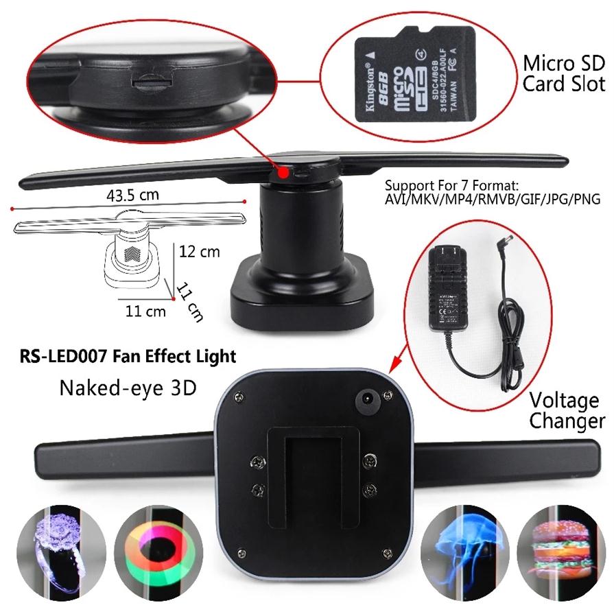 3D Hologram Lamps Display Advertising Projector LED Fan Holographic Imaging Threedimensional Displaying Advertise logo Light Deco