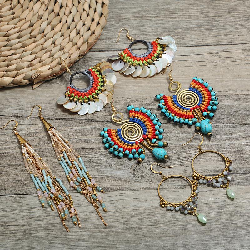 Hoop & Huggie Bohemian Ethnic Style Ladies Earrings Creative Hand-woven Retro Holiday Wild Temperament Female Long GiftsHoop
Hoop & Huggie Bohemian Ethnic Style Ladies Earrings Creative Hand-woven Retro Holiday Wild Temperament Female Long GiftsHoop