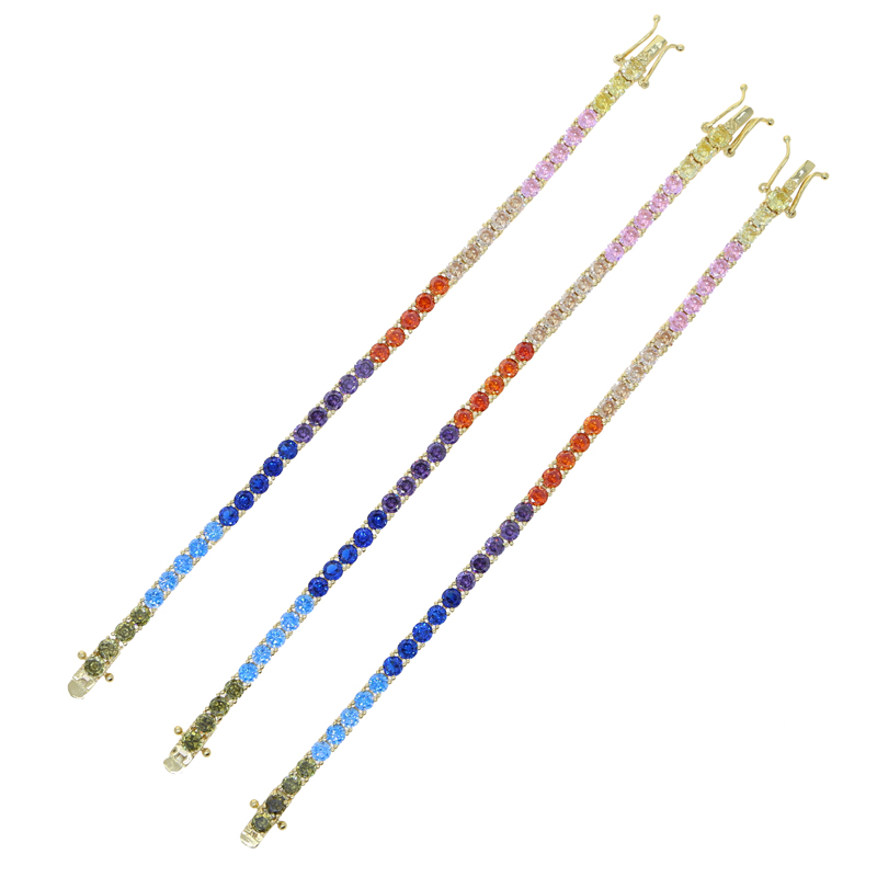 4MM 5A Cubic Zirconia Rainbow CZ Tennis Chain Bracelet Gold Plated Colorful Summer Women Girl Trendy Jewelry