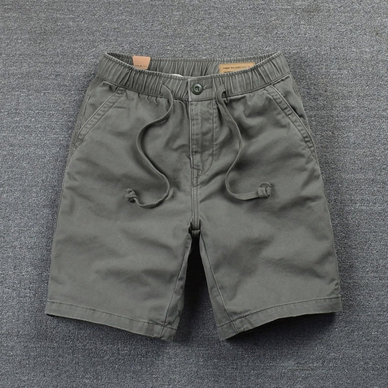 Shorts Mens Casual Cotton Work Trousers Knee Length Elastic Waist Men Chino 220318