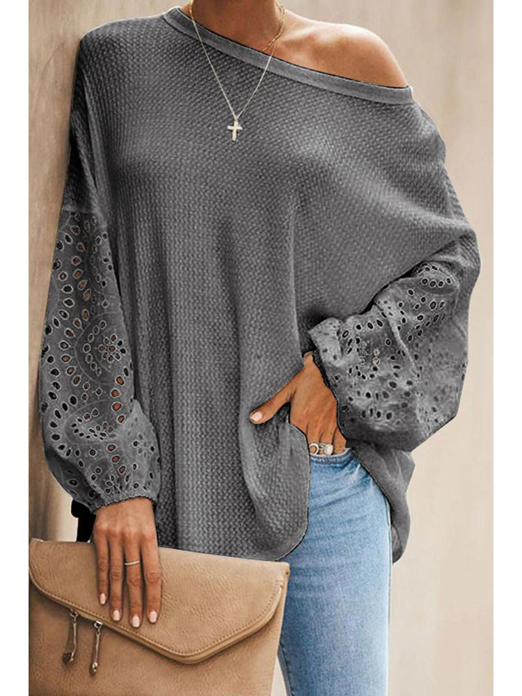 Elegant Lace Long Sleeve Shirt Women Vintage Hollow Out O-Neck Solid Tops Autumn Female Casual Top T-Shirt 220328