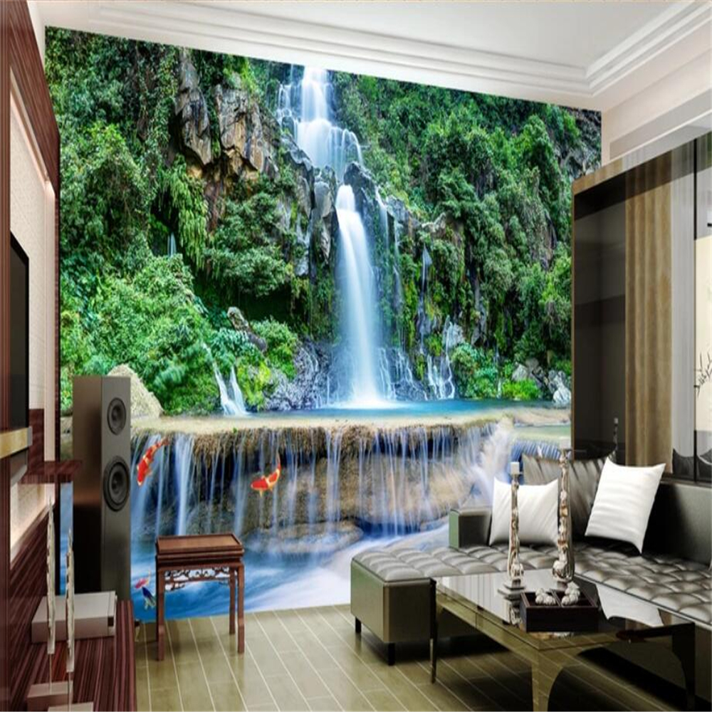 Custom wallpaper 3d mural mountain waterfall water 3D mural landscape background wall living room wallpaper 3d mural