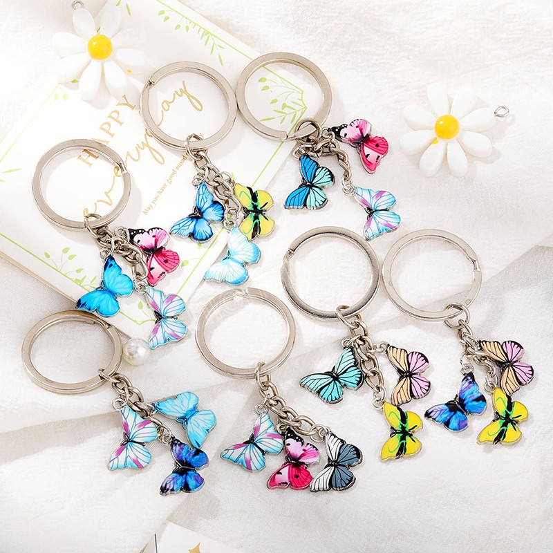 Fashion Colorful Butterfly Keychain Insects Car Key Chain Keyring Women Bag Accessories Jewelry Gifts