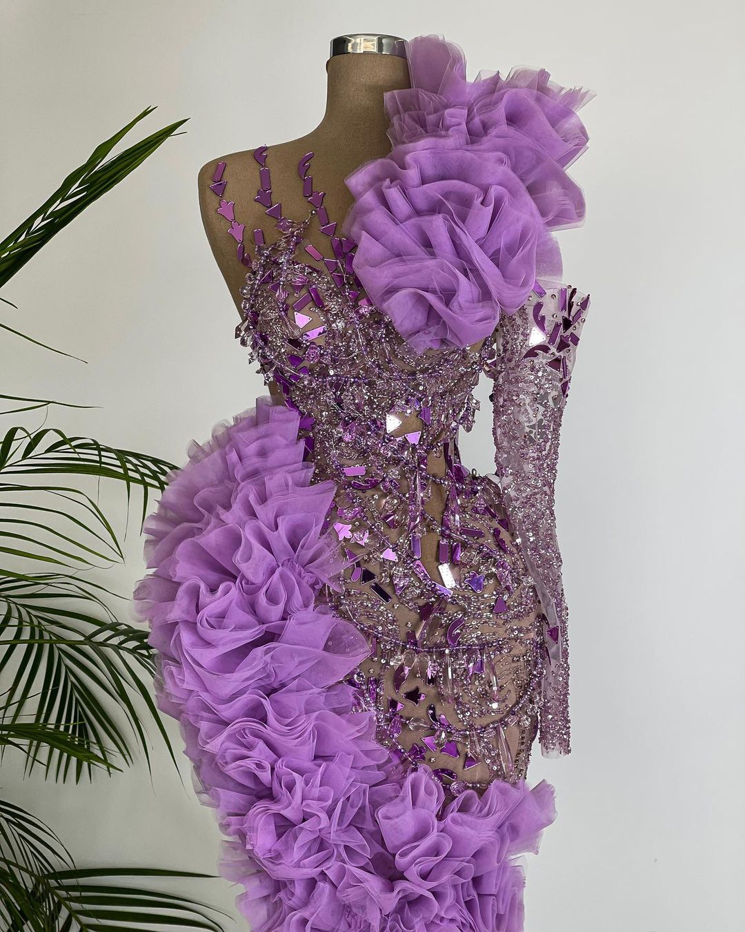 Plus Size Arabic Aso Ebi Lilac Luxurious Mermaid Prom Dresses Beaded Crystals Evening Formal Party Second Reception Birthday Engagement Gowns Dress ZJ