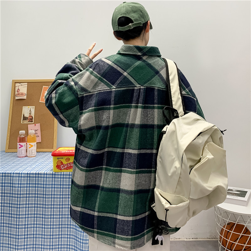 Men Flannel Plaid Thick Shirt Harajuku Color Block Coats Korean Fashion Streetwear Male Vintage Loose Shirts Long Sleeve 220322