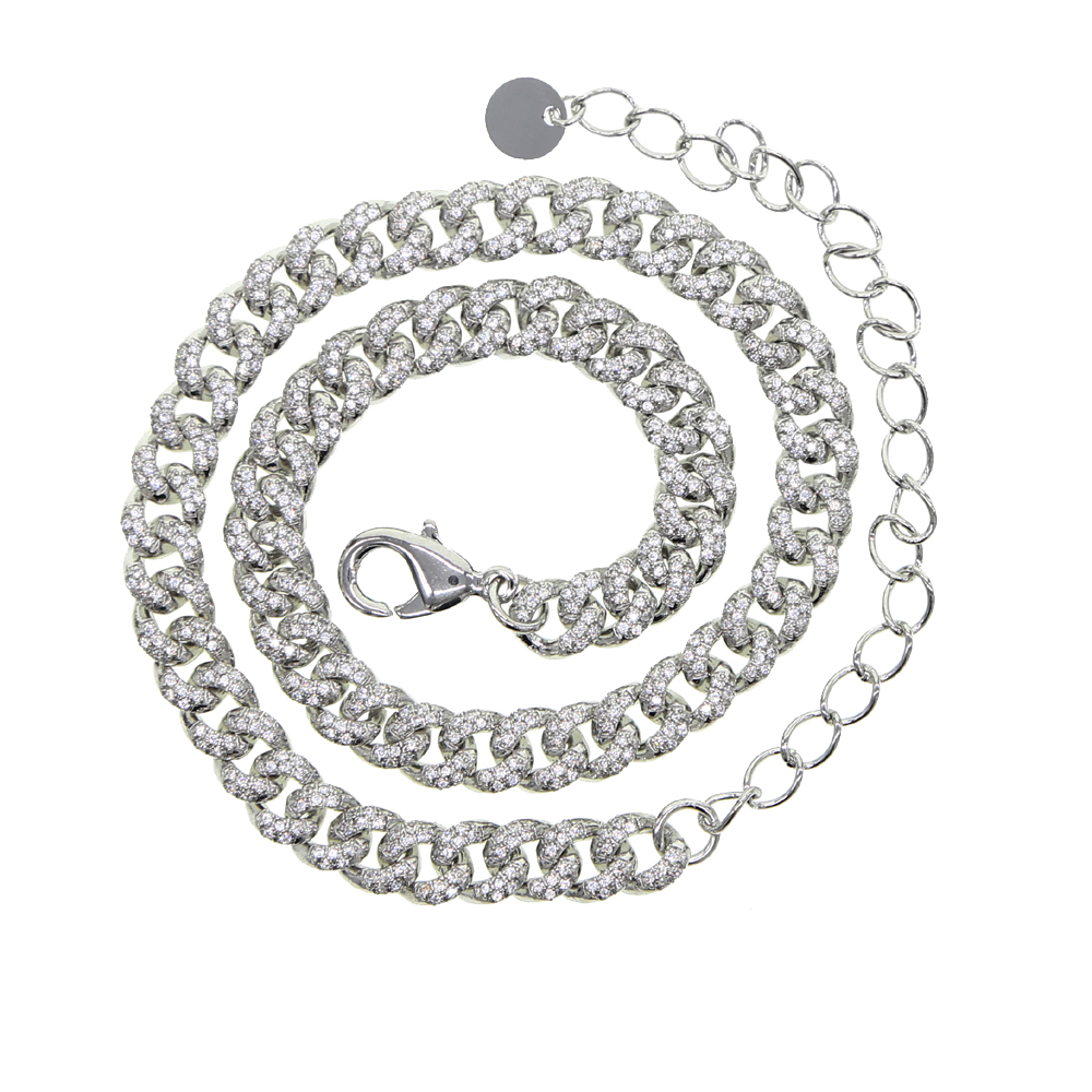 Iced out bling 7mm crystal Miami cuban link chain choker necklace for lady micro pave cz miami chokers women jewelry