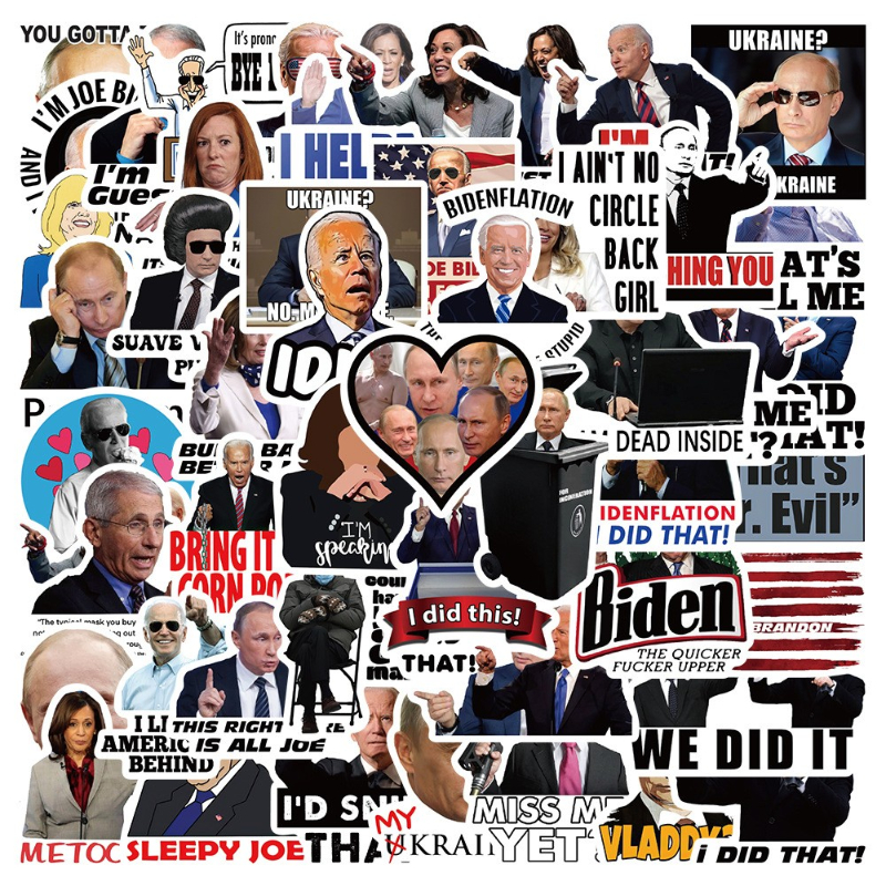 50Pcs/Lot Putin meme Stickers Let's Go Brandon Biden Funny Sticker -I Did That For DIY Luggage Laptop Skateboard Motorcycle Bicycle Decals, Multi colors
50Pcs/Lot Putin meme Stickers Let's Go Brandon Biden Funny Sticker -I Did That For DIY Luggage Laptop Skateboard Motorcycle Bicycle Decals, Multi colors
