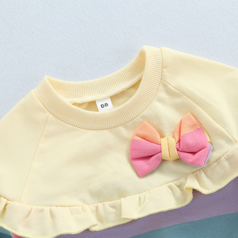 Hoodies & Sweatshirts Kids Sweater Rainbow Stripe Round Neck Long Sleeve Ruffle 220823