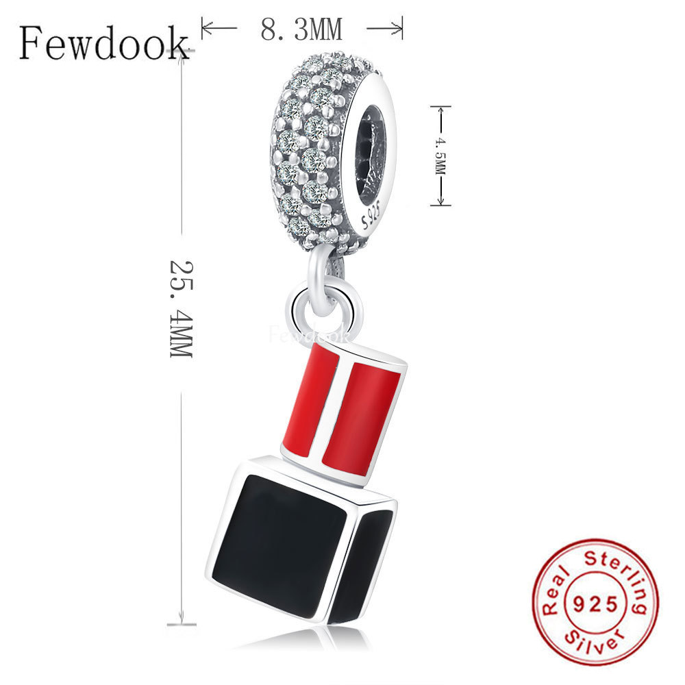 925 Sterling Silver Cute Lipstick Shoes Pendant Beads Fit Original Pandora Charms Bracelet Necklace DIY Jewelry Making Women Berloque