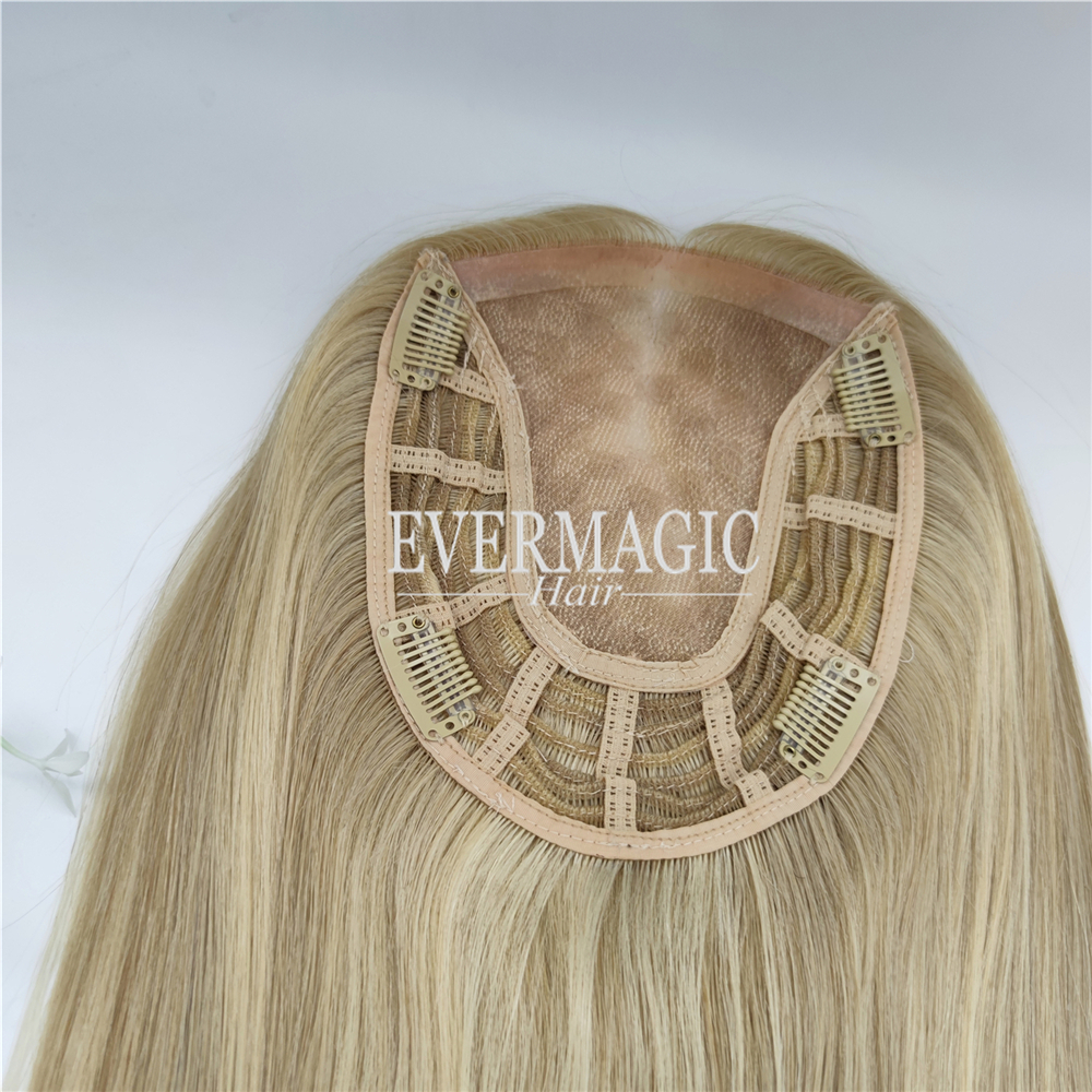 New Coming Stock Highlight Ash Blonde Virgin Human Hair Toppers Mono With Open Weft Base for Thinning Women