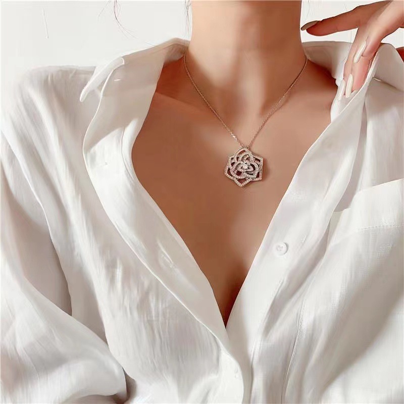Chouchong Brand Wedding Jewelry Set Luxury 925 Sterling Silver Rose Flower Pendant Pave White Sapphire CZ Diamond Gemstones Party Women Stud Earring N