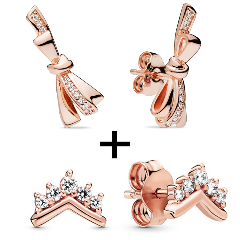 New Popular 925 Sterling Silver Cheap Multipiece Heart Crown Stud Earrings Clear Cz For Earrings Womens Wedding Valentines Day Jewelry Gifts