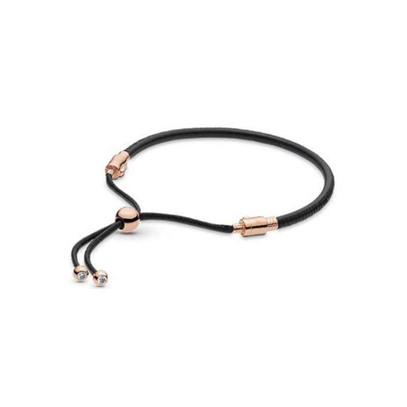 Sterling Silver Leather Rope Ball Button Snake Bone Chain Adjustable Sliding Charm Bracelets