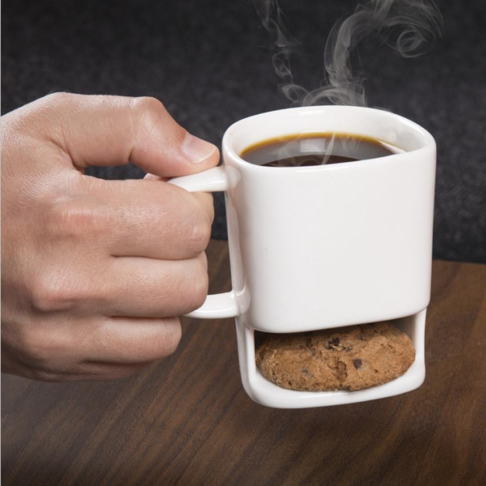 Ceramic Biscuit Creative Coffee Cookies Milk Dessert Tea Cups Bottom Storage gs for Cookie Biscuits Pockets Holder Drinkware Cup Free shipping