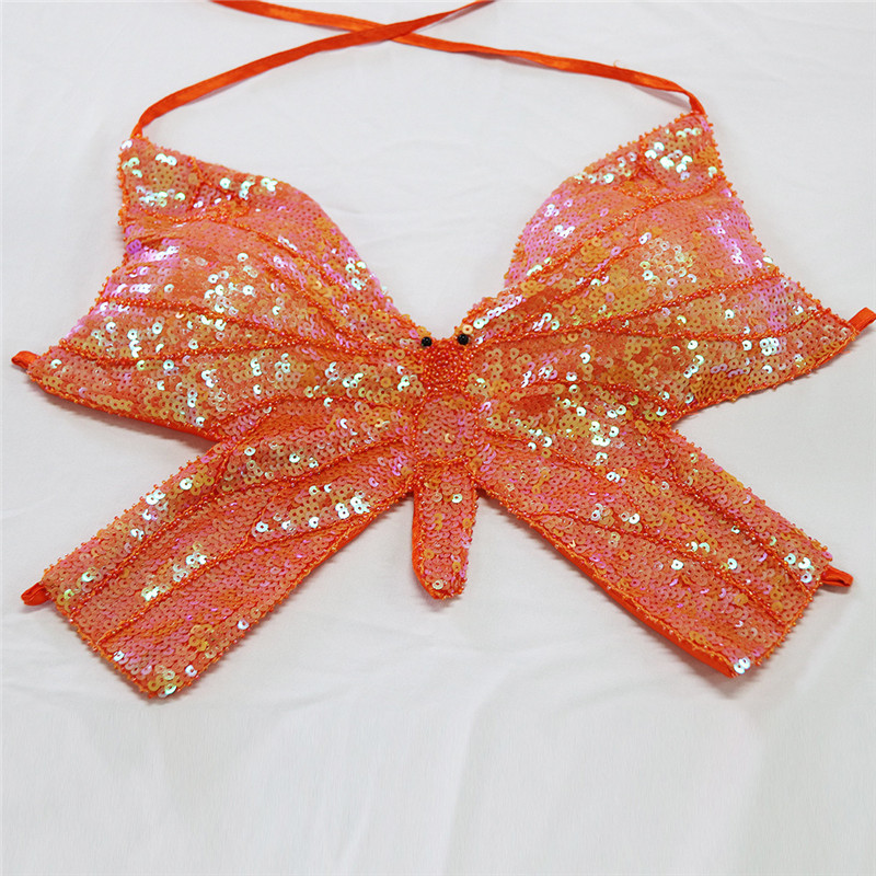 Y2K Butterfly Sequin Crop Top Women Summer Backless V Neck Sexy Club Costume Outfits Festival Clothes Bandage Bra Tops 220316