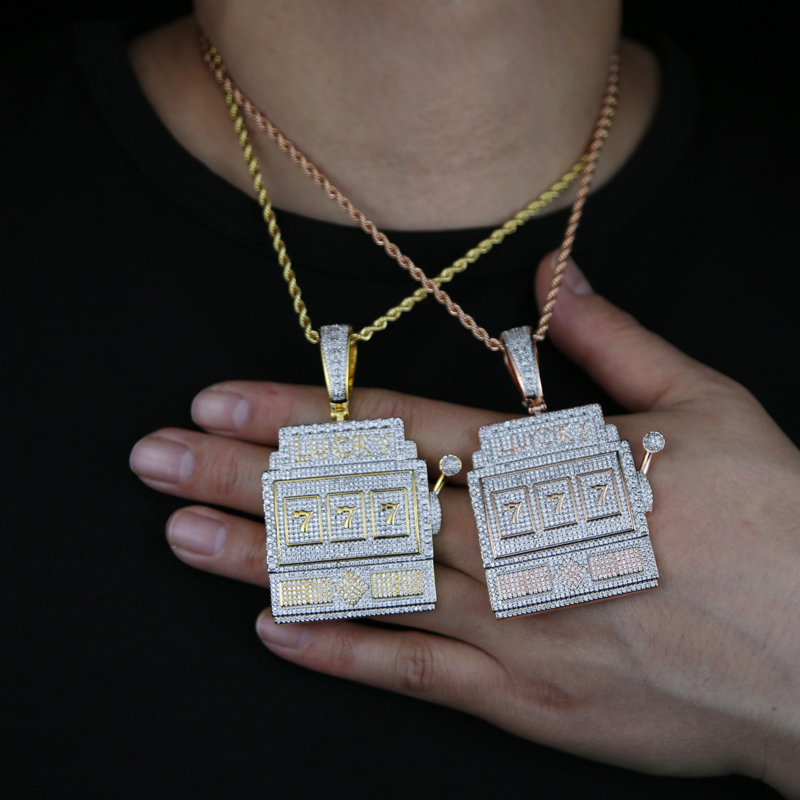 New arrived Hip Hop Letter Number Necklace Lucky 777 charm pendant plated gold silver wigh 5A FuLL Cubic Zircon paved Men Women punk Jewelry Drop Ship