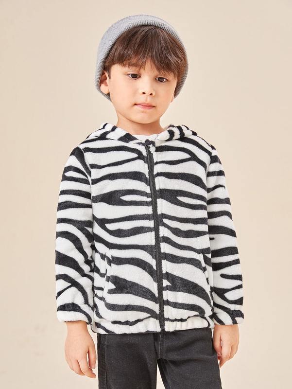 Toddler Boys Zebra Striped Hooded Teddy Jacket SHE