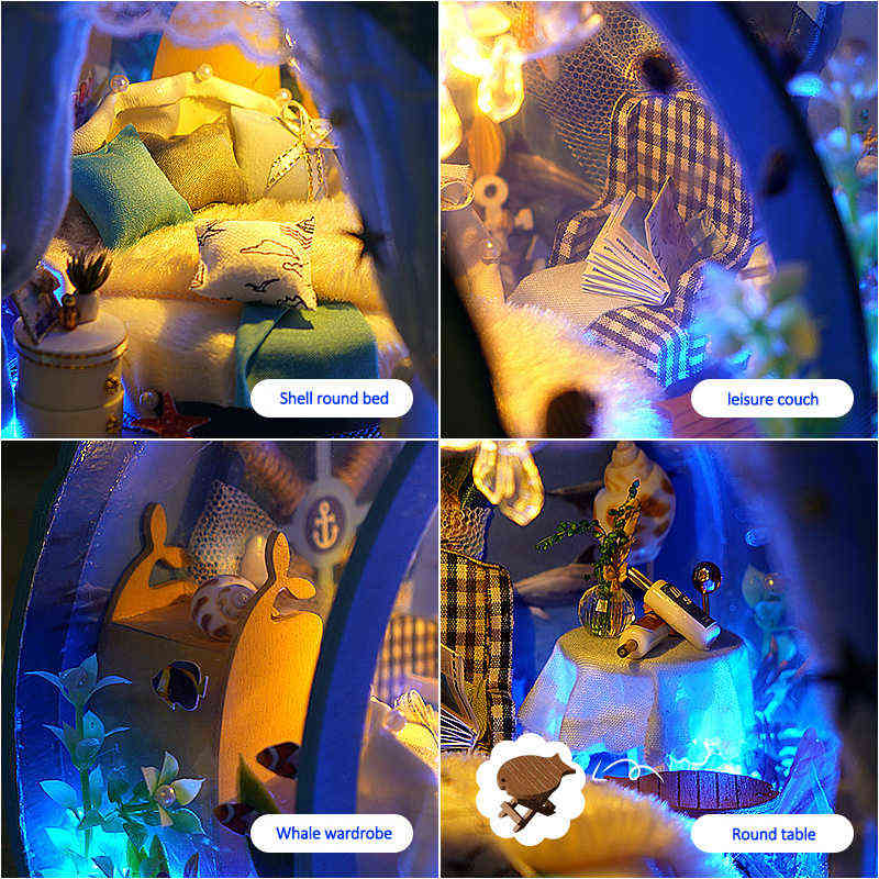 Diy Dollhouse Miniature Building Kit Roombox Undersea Tiny House Mini Model Wooden Doll House Furniture Toys For Children Gifts AA220325